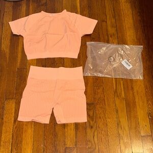 Peach  Ribbed Two-Piece Set